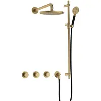 Hotbath Cobber IBS70 Inbouw Doucheset - Ronde Handdouche - 20cm Hoofddouche - Wandarm - Glijstang - Geborsteld Messing - Kranen, Douchekranen, - Kranen, Douchekranen, Douchesets, Inbouw douchesets
