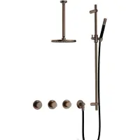 Hotbath Cobber IBS70 Inbouw Doucheset - Staafhanddouche - 20cm Hoofddouche - 30cm Plafondbuis - Glijstang - Verouderd Messing - Messing - Kranen, - Kranen, Douchekranen, Douchesets, Inbouw douchesets
