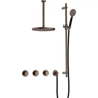 Hotbath Cobber IBS70 inbouwdouche met ronde handdouche, 30cm plafondbuis, 30cm hoofddouche en glijstang verouderd messing