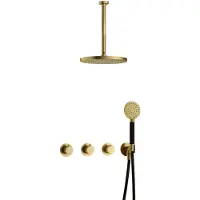 Hotbath Cobber IBS70 inbouwdouche met ronde handdouche, 30cm plafondbuis en 30cm hoofddouche geborsteld messing PVD