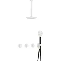 Hotbath Cobber IBS70 inbouw regendoucheset met ronde handdouche aan houder en 20cm ronde hoofddouche aan 30cm plafondarm mat wit