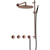 Hotbath Cobber IBS70 inbouw regendoucheset met staafhanddouche aan glijstang en 30cm ronde hoofddouche aan 40cm wandarm geborsteld koper PVD