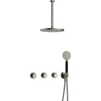 Hotbath Cobber IBS70 Inbouw Doucheset - Ronde Handdouche - 30cm Hoofddouche - 30cm Plafondbuis - Wandhouder - Geborsteld Nikkel - Messing - Kranen, - Kranen, Douchekranen, Douchesets, Inbouw