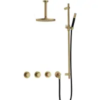 Hotbath Cobber IBS70 inbouwdouche met 15cm plafondbuis en glijstang geborsteld messing