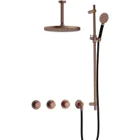 Hotbath Cobber IBS70 inbouwdouche met ronde handdouche, 15cm plafondbuis, 30cm hoofddouche en glijstang geborsteld koper PVD