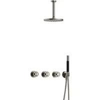 Hotbath Cobber @work IBSW70 Inbouw Doucheset Met 2 Stopkranen Met Plafondbuis 15 Cm - Geborsteld Nikkel - Kranen, Douchekranen, Douchesets, Inbouw - Kranen, Douchekranen, Douchesets, Inbouw douchesets