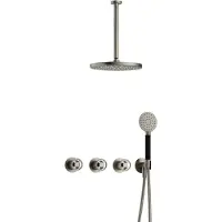 Hotbath Cobber @Work IBSW70 inbouw regendoucheset met ronde handdouche aan houder en 30cm ronde hoofddouche aan 30cm plafondarm geborsteld nikkel