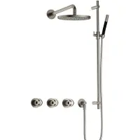 Hotbath Cobber @Work IBSW70 inbouw regendoucheset met staafhanddouche aan glijstang en 20cm ronde hoofddouche aan 40cm wandarm geborsteld nikkel