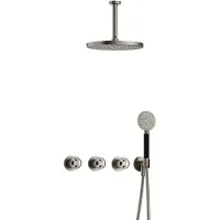 Hotbath Cobber@Work IBSW70 inbouwdouche met ronde handdouche, 15cm plafondbuis en 30cm hoofddouche nikkel geborsteld