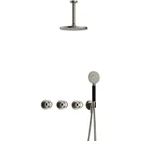 Hotbath Cobber @work IBSW70 Inbouw Doucheset Met 2 Stopkranen Met Ronde Handdouche En Plafondbuis 15 Cm - Geborsteld Nikkel - Kranen, Douchekranen, - Kranen, Douchekranen, Douchesets, Inbouw