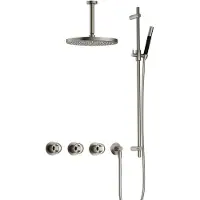 Hotbath Cobber @work IBSW70 Inbouw Doucheset Met 2 Stopkranen Met Plafondbuis 15 Cm, M106 En Glijstang - Geborsteld Nikkel - Kranen, Douchekranen, - Kranen, Douchekranen, Douchesets, Inbouw douchesets