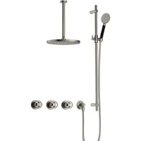 Hotbath Cobber@Work IBSW70 inbouwdouche met ronde handdouche, 30cm plafondbuis, 30cm hoofddouche en glijstang nikkel geborsteld