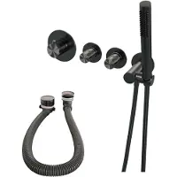 Brauer Gunmetal Edition thermostatische inbouw badkraan SET 01 met badvulcombinatie en staaf handdouche en doucheslang en wandaansluitbocht gunmetal geborsteld PVD