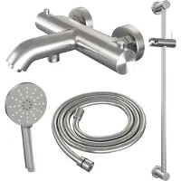 Brauer Brushed Edition thermostatische badkraan met glijstang en 3 standen handdouche RVS geborsteld PVD