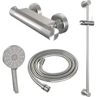 Brauer Carving Glijstangset Met Thermostaat - 3-standen Handdouche - Geborsteld RVS PVD - Messing - Kranen, Douchekranen, Douchesets, Opbouw - Kranen, Douchekranen, Douchesets, Opbouw douchesets,