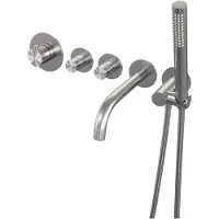 Brauer Inbouwthermostaatset Brushed Incl Baduitloop en Staafhanddouche Geborsteld RVS