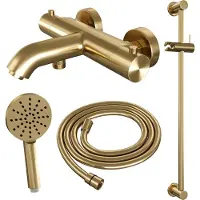 Brauer Gold Edition opbouw baddouche thermostaatkraan SET 02 met glijstang en 3-standen handdouche en doucheslang goud geborsteld PVD