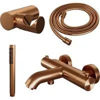 Brauer Copper Edition thermostatische badkraan met wandhouder en staafhanddouche geborsteld koper PVD