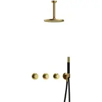 Hotbath Cobber X IBSX70 Inbouw Doucheset - Staafhanddouche - 20cm Hoofddouche - 15cm Plafondbuis - Wandhouder - Geborsteld Messing Pvd - Messing - Kranen, Douchekranen, Douchesets, Inbouw douchesets