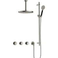 Hotbath Cobber X IBSX70 inbouwdouche met ronde handdouche, 15cm plafondbuis, 30cm hoofddouche en glijstang geborsteld nikkel