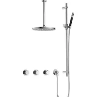 Hotbath Cobber X IBSX70 inbouw regendoucheset met staafhanddouche aan glijstang en 30cm ronde hoofddouche aan 30cm plafondarm chroom