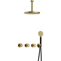 Hotbath Cobber@Work IBSW70 inbouwdouche met ronde handdouche, 15cm plafondbuis en 30cm hoofddouche geborsteld messing PVD