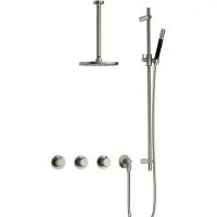 Hotbath Cobber X IBSX70 Inbouw Doucheset - Staafhanddouche - 20cm Hoofddouche - 30cm Plafondbuis - Glijstang - Geborsteld Nikkel - Messing - Kranen, - Kranen, Douchekranen, Douchesets, Inbouw