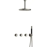 Hotbath Cobber X IBSX70 inbouwdouche met 15cm plafondbuis en 30cm hoofddouche geborsteld nikkel