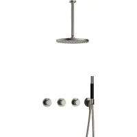 Hotbath Cobber X IBSX70 Inbouw Doucheset - Staafhanddouche - 30cm Hoofddouche - 30cm Plafondbuis - Wandhouder - Geborsteld Nikkel - Messing - Kranen, - Kranen, Douchekranen, Douchesets, Inbouw