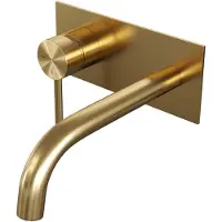 Brauer Gold Edition ColdStart wastafelkraan inbouw gebogen uitloop met achterplaat model A2 geborsteld messing PVD