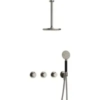 Hotbath Cobber X IBSX70 Inbouw Doucheset - Ronde Handdouche - 20cm Hoofddouche - 30cm Plafondbuis - Wandhouder - Geborsteld Nikkel - Messing - Kranen, - Kranen, Douchekranen, Douchesets, Inbouw