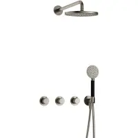 Hotbath Cobber X IBSX70 inbouw regendoucheset met ronde handdouche aan houder en 20cm ronde hoofddouche aan 40cm wandarm geborsteld nikkel