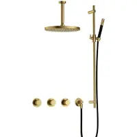 Hotbath Cobber X IBSX70 Inbouw Doucheset - Staafhanddouche - 30cm Hoofddouche - 15cm Plafondbuis - Glijstang - Geborsteld Messing Pvd - Messing - Kranen, Douchekranen, Douchesets, Inbouw douchesets