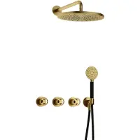 Hotbath Cobber @Work IBSW70 inbouw regendoucheset met ronde handdouche aan houder en 30cm ronde hoofddouche aan 40cm wandarm geborsteld messing PVD