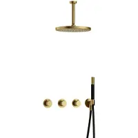 Hotbath Cobber X IBSX70 inbouwdouche met 15cm plafondbuis en 30cm hoofddouche geborsteld messing PVD