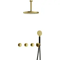 Hotbath Cobber X IBSX70 inbouw regendoucheset met ronde handdouche aan houder en 30cm ronde hoofddouche aan 15cm plafondarm geborsteld messing PVD