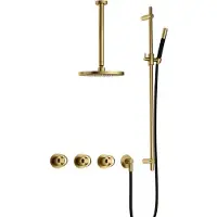 Hotbath Cobber @work IBSW70 Inbouw Doucheset Met 2 Stopkranen Met Plafondbuis 30 Cm En Glijstang - Geborsteld Messing PVD - Kranen, Douchekranen, - Kranen, Douchekranen, Douchesets, Inbouw douchesets