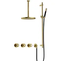 Hotbath Cobber @work IBSW70 Inbouw Doucheset Met 2 Stopkranen Met Plafondbuis 30 Cm, M106 En Glijstang - Geborsteld Messing PVD - Kranen, - Kranen, Douchekranen, Douchesets, Inbouw douchesets