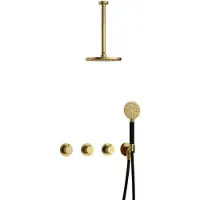 Hotbath Cobber X IBSX70 inbouwdouche met ronde handdouche en 30cm plafondbuis geborsteld messing PVD