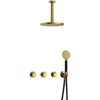 Hotbath Cobber X IBSX70 inbouwdouche met ronde handdouche en 15cm plafondbuis geborsteld messing PVD