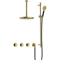 Hotbath Cobber X IBSX70 Inbouw Doucheset - Ronde Handdouche - 20cm Hoofddouche - 30cm Plafondbuis - Glijstang - Geborsteld Messing Pvd - Messing - Kranen, Douchekranen, Douchesets, Inbouw douchesets