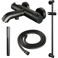 Brauer Black Carving thermostatische badkraan met glijstang en staafhanddouche mat zwart