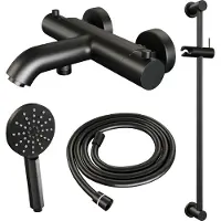 Brauer Black Edition thermostatische badkraan met glijstang en 3 standen handdouche mat zwart