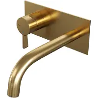 Brauer Gold Edition inbouw wastafelmengkraan met gebogen uitloop en afdekplaat model E2 goud geborsteld PVD