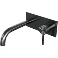 Brauer Gunmetal Carving inbouw wastafelkraan plaat met gebogen uitloop, lange handgreep en ColdStart gunmetal geborsteld PVD rechts
