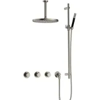 Hotbath Cobber IBS70 Inbouw Doucheset - Staafhanddouche - 30cm Hoofddouche - 15cm Plafondbuis - Glijstang - Geborsteld Nikkel - Messing - Kranen, - Kranen, Douchekranen, Douchesets, Inbouw douchesets