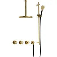 Hotbath Cobber @work IBSW70 Inbouw Doucheset Met 2 Stopkranen Met Ronde Handdouche, Plafondbuis 30 Cm, M106 En Glijstang - Geborsteld Messing PVD - Kranen, Douchekranen, Douchesets, Inbouw douchesets