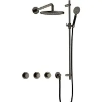 Hotbath Cobber IBS70 inbouw regendoucheset met ronde handdouche aan glijstang en 30cm ronde hoofddouche aan 40cm wandarm verouderd ijzer