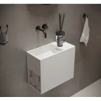 Ideavit Solidwash Wastafel 45x22cm Mat Wit Zonder Kraangat - Solid Surface - Rechthoekig - Wastafels, Vrijhangende Wastafels