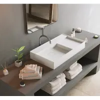Ideavit Solidbliss-80FS Wastafel 80x45cm Mat Wit Afzetplateau Achter/rechts - Solid Surface - Rechthoekig - Wastafels, Opzetwastafels